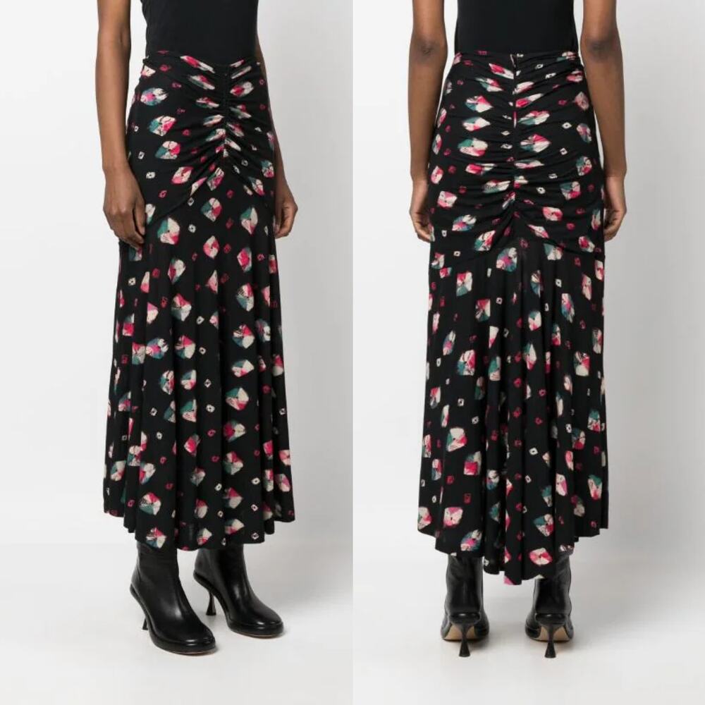Ulla Johnson Black Maxi Skirt with Pink and Green Floral Print